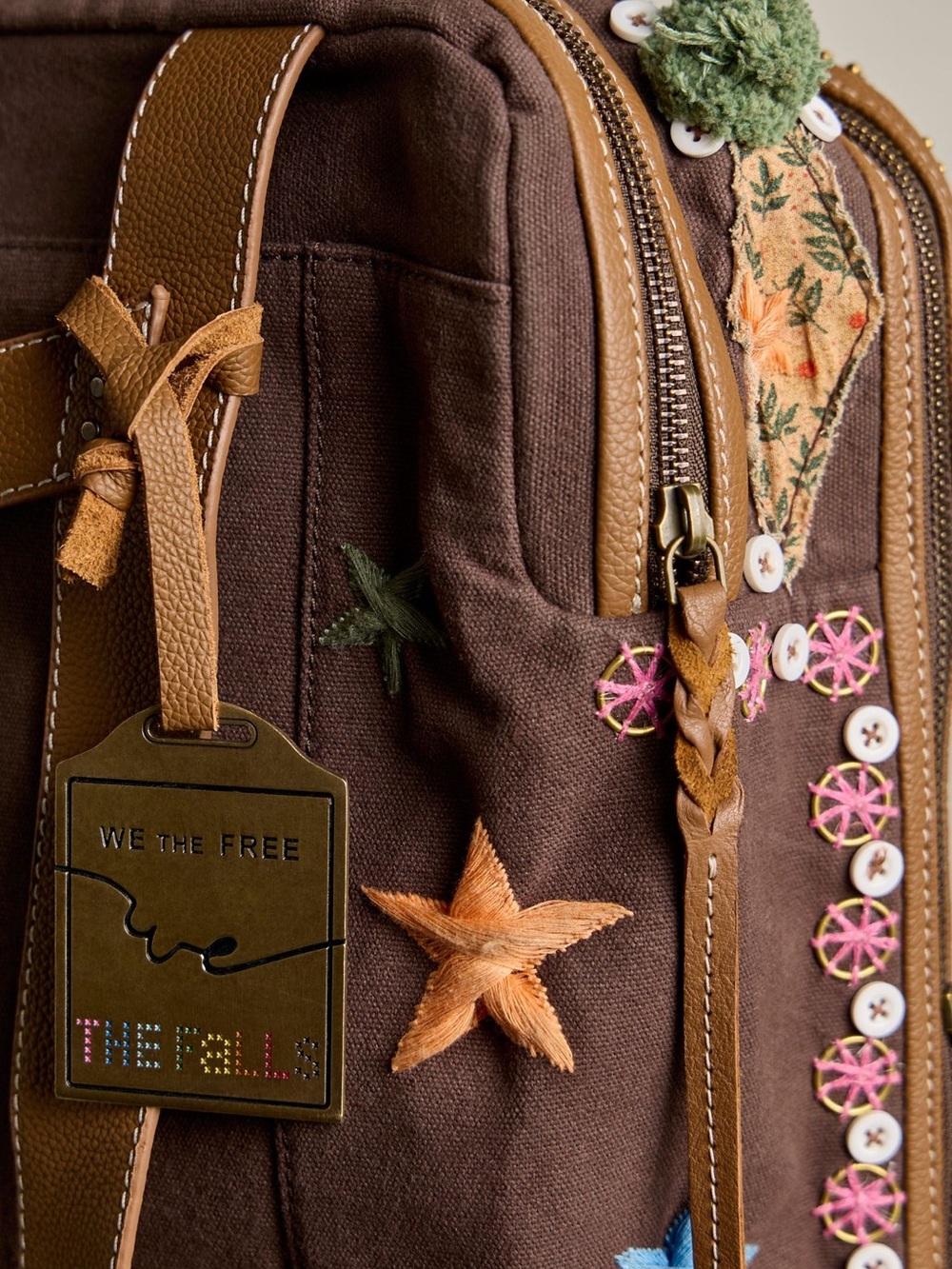 Free People x The Falls Bexley Embroidered Backpack in Chocolate - Picture 3 of 10